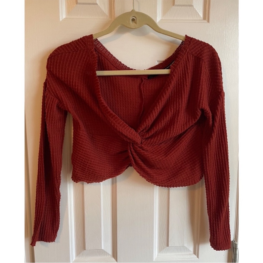 Urban Outfitters Out from Under Front Twist Burnt Orange Waffle Knit Crop